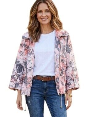Ruby Rd. Lightweight Jacket Abstract Floral Pink Size 12P